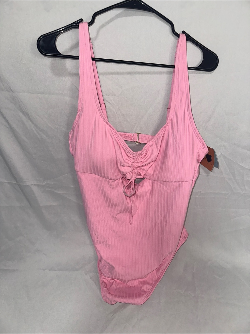 Shade & Shore Pink Ribbed Swim Bandeau with Front Tie